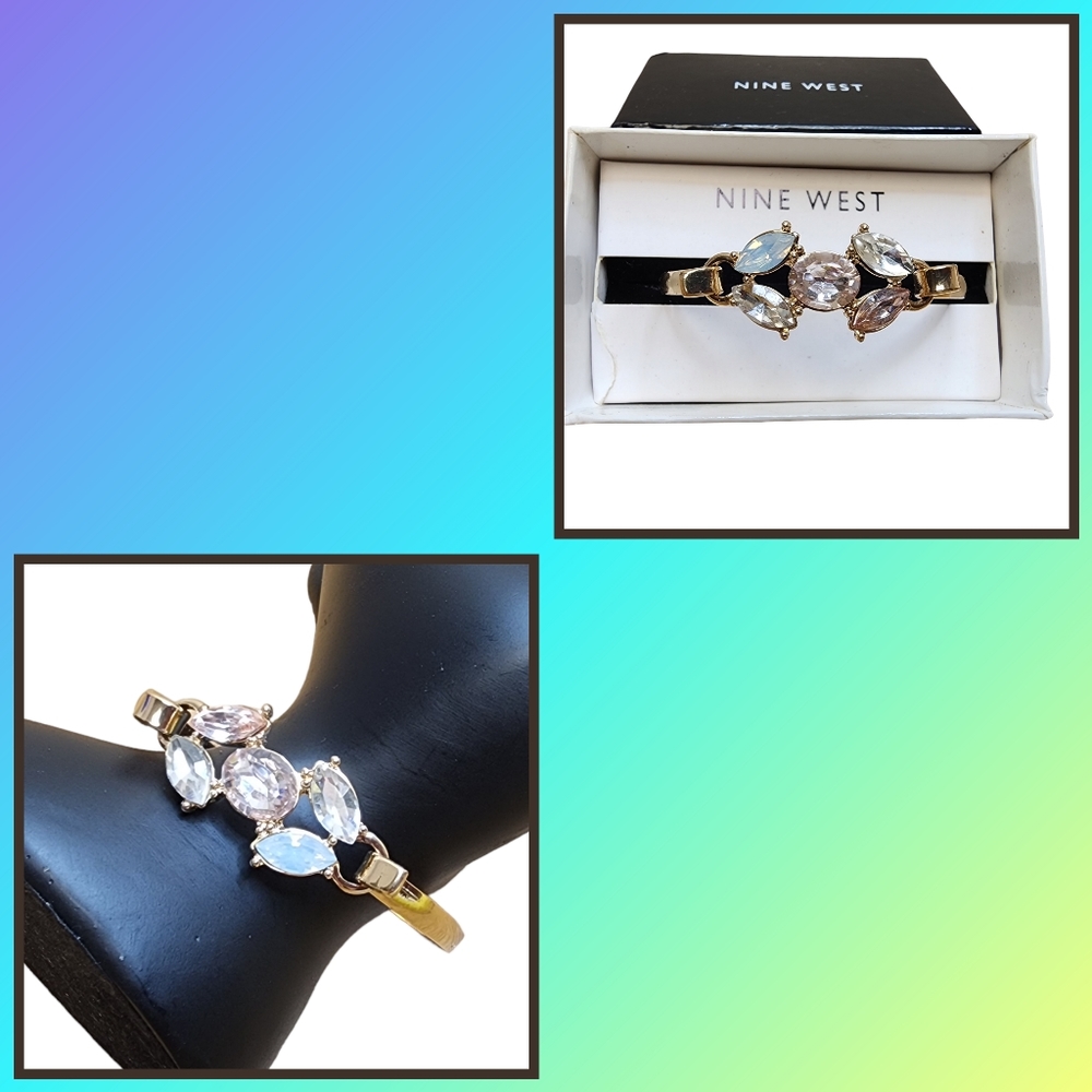 Nine West Bracelet Cuff / Bangle With Multi-Colored Pastel Stones‎ NWT Goldtone